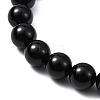 Natural Black Onyx & Crackle Agate Round Beaded Stretch Bracelet BJEW-TA00426-3