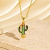 Cinco de Mayo Brass Pave Cubic Zirconia Enamel Green Cactus Pendant Necklaces for Women WG6DDE4-05-1