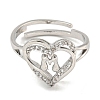 Heart with Letter Rack Plating Brass Micro Pave Clear Cubic Zirconia Adjustable Rings for Women RJEW-I105-01P-M-2