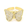 Butterfly Brass Micro Pave Clear Cubic Zirconia Open Cuff Rings for Women RJEW-U003-11G-2