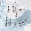 316L Surgical Stainless Steel Clear Cubic Zirconia Curved Barbell Belly Rings WG7644D-01-4