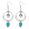 Natural Sea Shell Beads and Synthetical Dyed Turquoise Leaf Pendants Earrings EJEW-JE05921-1