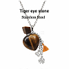 Natural Tiger Eye Teardrop Perfume Bottle Pendant Necklace with Staninless Steel Butterfly Flower and Random Color Tassel Charms BOTT-PW0002-069I-1