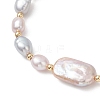 Natural Cultured Freshwater  Pearl & Brass Beads Stretch Bracelet for Women BJEW-JB13209-3