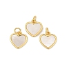 Brass Pave Natural White Shell Heart Charms KK-U055-27G-1