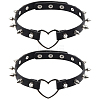2Pcs Adjustable Gothic PU Leather Alloy Heart Spike Rivet Heart Choker Necklaces for Women NJEW-CL0001-17A-1