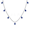 Rhodium Plated 925 Sterling Silver Pave Blue Cubic Zirconia Cable Chain Teardrop Tassel Necklaces for Women NJEW-Q342-14P-1