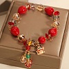 Teardrop & Fortune Cat Alloy Glass Charm Bracelets FS-WG2F667-01-2