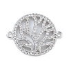 Rack Plating Brass Micro Pave Clear Cubic Zirconia Flat Round with Tree Connector Charms KK-A234-034P-1