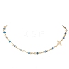 Faceted Dyed Natural Agate Round Beads & 304 Stainless Steel Tiny Cross Handmade Link Chain Necklaces NJEW-JN05842-01-2
