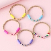 5Pcs Luminous Acrylic Heart & Plastic & Polymer Clay Heishi Stretch Bracelets Set HEAR-PW0001-123G-5