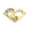 Rack Plating Brass Micro Pave Colorful Cubic Zirconia Heart with Footprint Connector Charms KK-P270-22G-1