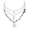 201 Stainless Steel Sun Moon Star Pendant Natural Lapis Lazuli & 304 Stainless Steel Link Chain 3 Layer Necklaces for Women NJEW-JN05470-04-2