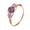 6Pcs Round Natural Rose Quartz & Amethyst & Fluorite & Carnelian & Amazonite & Red Agate Finger Ring RJEW-JR00754-S-4