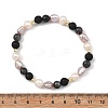 Natural Larvikite & Lava Rock Cultured Freshwater Pearl Beads Stretch Bracelets for Women BJEW-JB14084-4