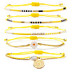 5Pcs 5 Styles Bohemian Glass Seed Bead Braided Beads Bracelets & 304 Stainless Steel Charm Double Layers Bracelets for Women WO6368-1-1