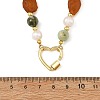 Raw Rough Natural Amber & Round Green Line Jasper & Potato Pearl Beaded Necklaces with Brass Screw Carabiner Lock Charms NJEW-JN06583-02-4