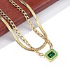 304 Stainless Steel Rhinestone Rectangle Pendant Double Layer Necklaces for Women NJEW-Z070-01G-02-3