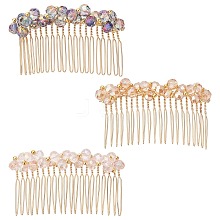 CRASPIRE 3Pcs 3 Colors Fashionable Glass & Brass Hair Combs OHAR-CP0001-03