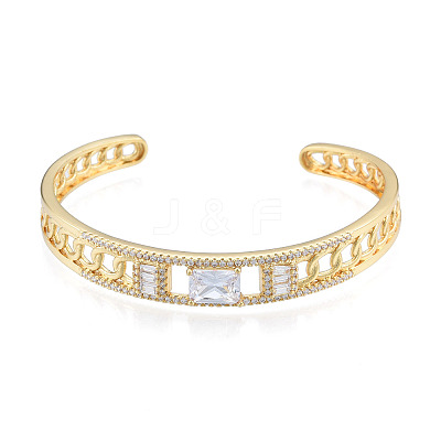 Cubic Zirconia Rectangle Open Cuff Bangle BJEW-N014-014-1