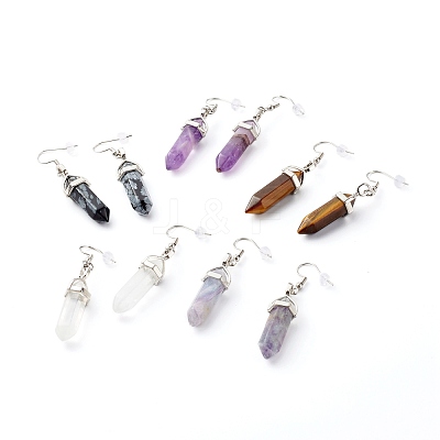 Bullet Shaped Natural Mixed Gemstone Dangle Earrings EJEW-JE04575-1