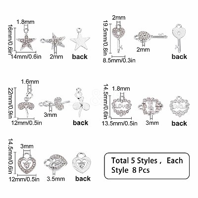 40Pcs 5 Style Alloy Pendants ALRI-SC0001-20-1