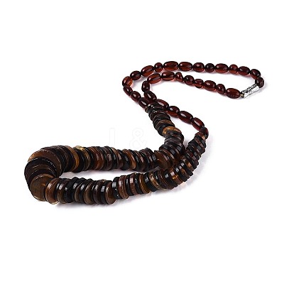 Natural Amber Disc and Rice Graduated Beaded Necklaces NJEW-T019-08-1