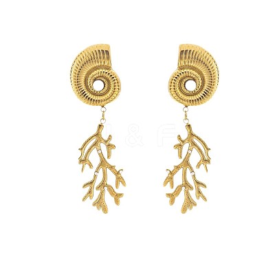 Alloy & Imitation Pearl Shell Shape with Coral Stud Earrings for Women WG4E17D-01-1