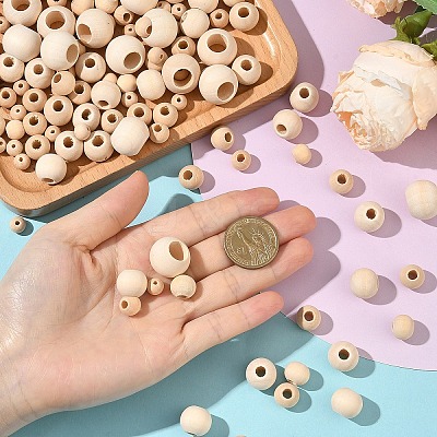 400Pcs 5 Styles Natural Unfinished Wood Beads WOOD-YW0001-64-1