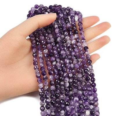 Faceted Round Natural Chevron Amethyst Bead Strands G-L437-22-6mm-1
