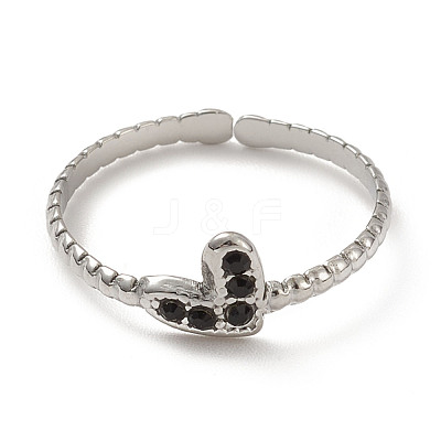 Rhinestone Heart Open Cuff Ring RJEW-K237-02P-1