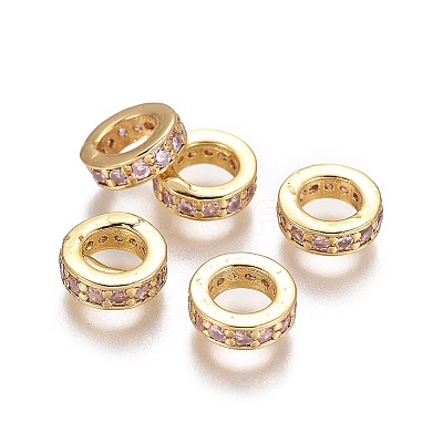 Brass Cubic Zirconia Rondelle European Beads KK-E772-02F-G-1