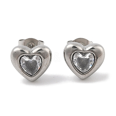 Ion Plating(IP) 304 Stainless Steel Heart Stud Earrings EJEW-C099-13M-02-1
