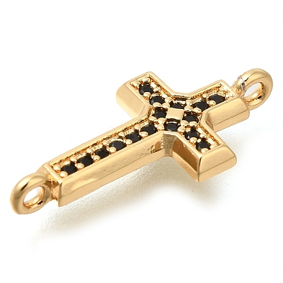 Brass Pave Black Cubic Zirconia Connector Charms KK-M101-02E-G01-1