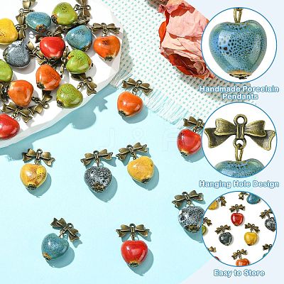 24Pcs 6 Colors Handmade Porcelain Pendants PALLOY-CJ00162-1