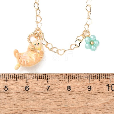 304 Stainless Steel Enamel Cute Cat Shape with Flower Pendant Necklaces for Women SA-CBA8F25-01B-1
