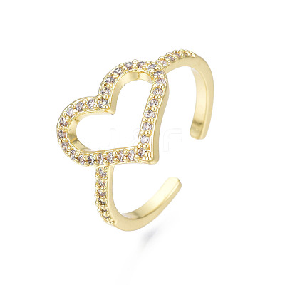 Cubic Zirconia Heart Open Cuff Ring RJEW-N035-111-1