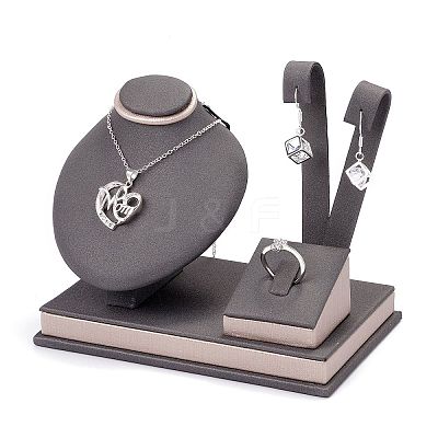 Wooden Clovered with PU Leather Jewelry Displays ODIS-F005-02E-1