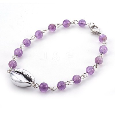 Natural Amethyst Beads Bracelets BJEW-JB03954-03-1