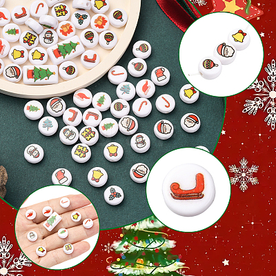 100Pcs Christmas Theme Printed Opaque Acrylic Beads OACR-SP0001-93-1