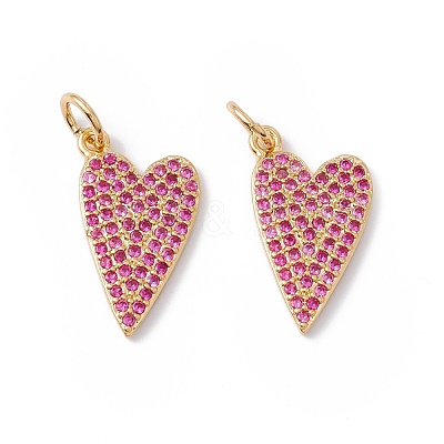Rack Plating Brass Micro Pave Hot Pink Cubic Zirconia Pendants ZIRC-C040-19G-1