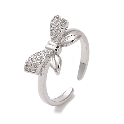 Brass Micro Pave Cubic Zirconia Open Cuff Ring RJEW-K256-58D-P-1