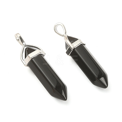 2Pcs Natural Obsidian Double Terminal Pointed Pendants G-YW0002-04-1