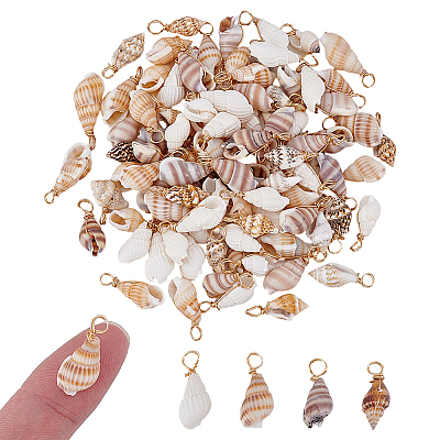 100Pcs 4 Styles Natural Shell Pendants PALLOY-NB00010-1