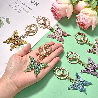 Butterfly Alloy Rhinestone Keychain KEYC-YW00114-01-1