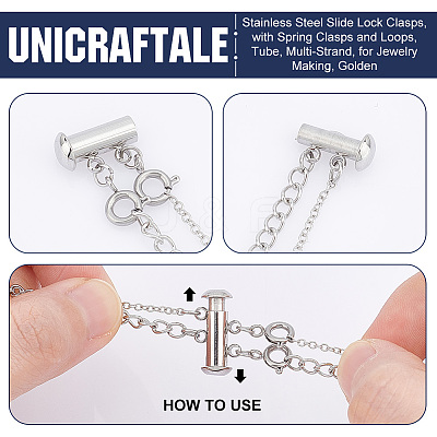 3Pcs 3 Styles 304 Stainless Steel Slide Lock Clasps STAS-UN0042-03P-1