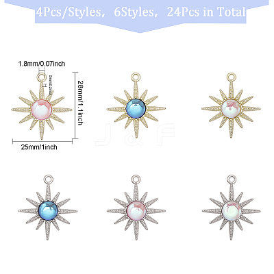 24Pcs 6 Styles Rack Plating Alloy Pendants FIND-CA0008-01-1