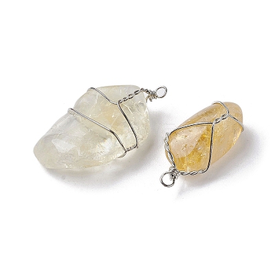 Natural Citrine Copper Wire Wrapped Pendants G-C110-06B-P-1