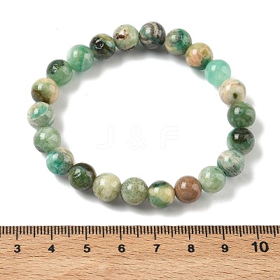 Natural Green Line Jasper Round Beaded Stretch Bracelets for Women BJEW-F535-02B-1