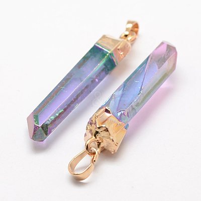 Electroplate Natural Quartz Crystal Pointed Pendants G-F463-01G-1